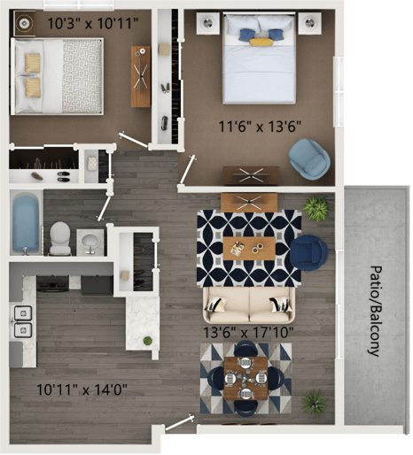The Buckingham Floor Plan at Hanover Park Blu Apartments, Illinois